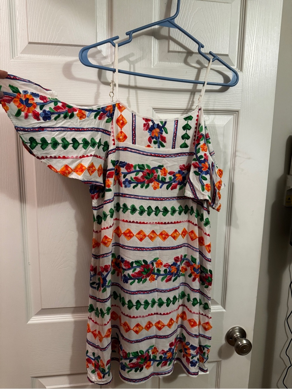 La Blanca Off-Shoulder Floral Sundress - White with Multicolor Embroidery